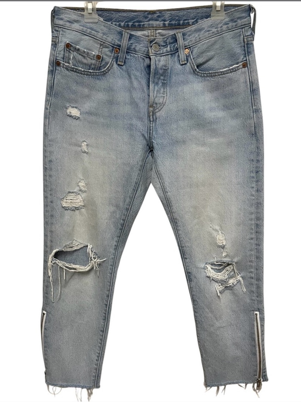 Levi’s 501 tapered distressed ankle zip jeans